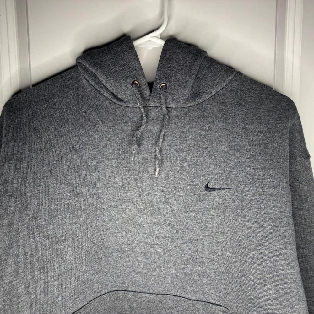 Vintage Nike Hoodie Large Charcoal Grey Embroidered Swoosh Pullover Fleece Large